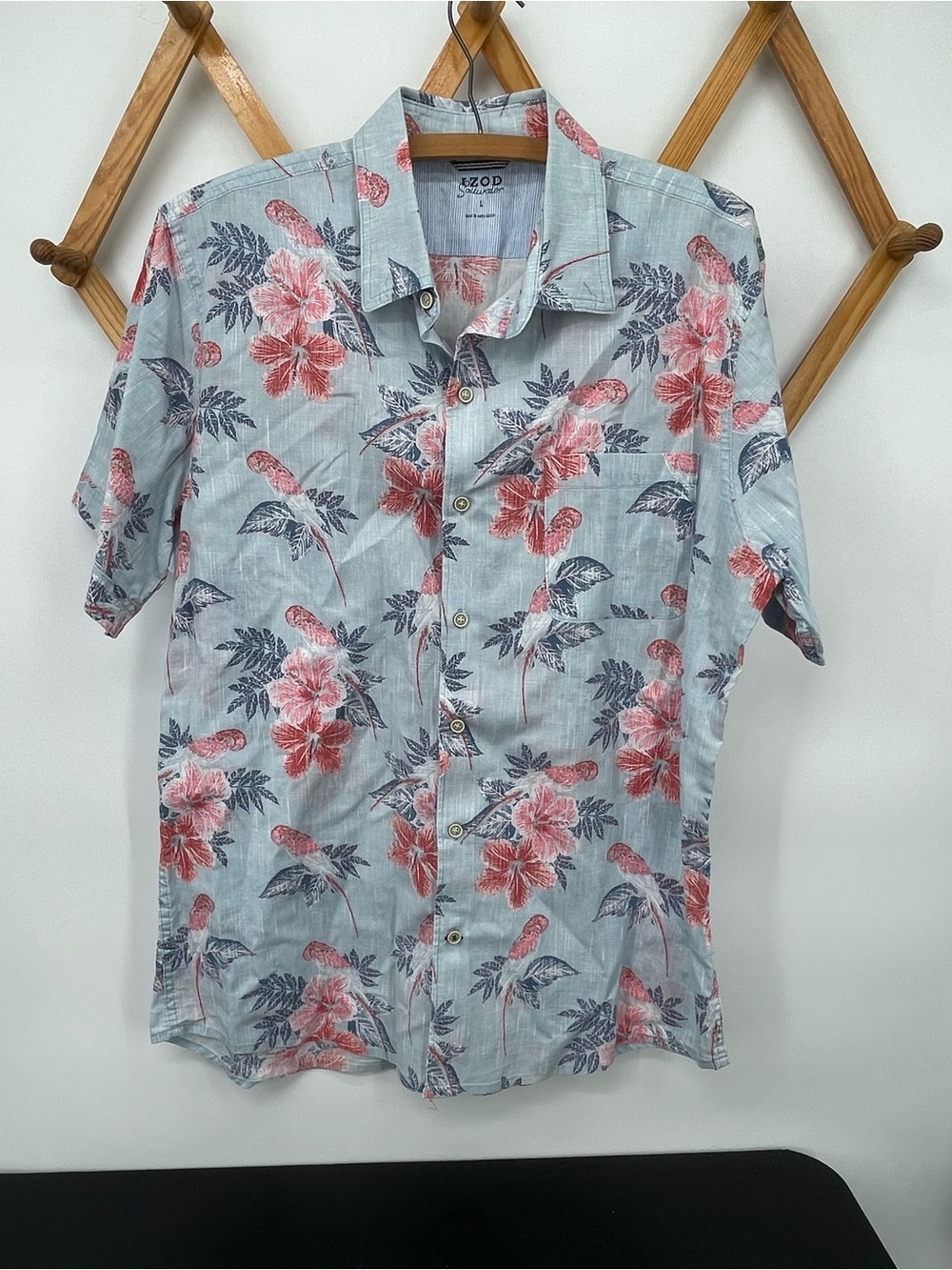 Izod Saltwater Light Blue Short-Sleeve Floral Button-Down Shirt